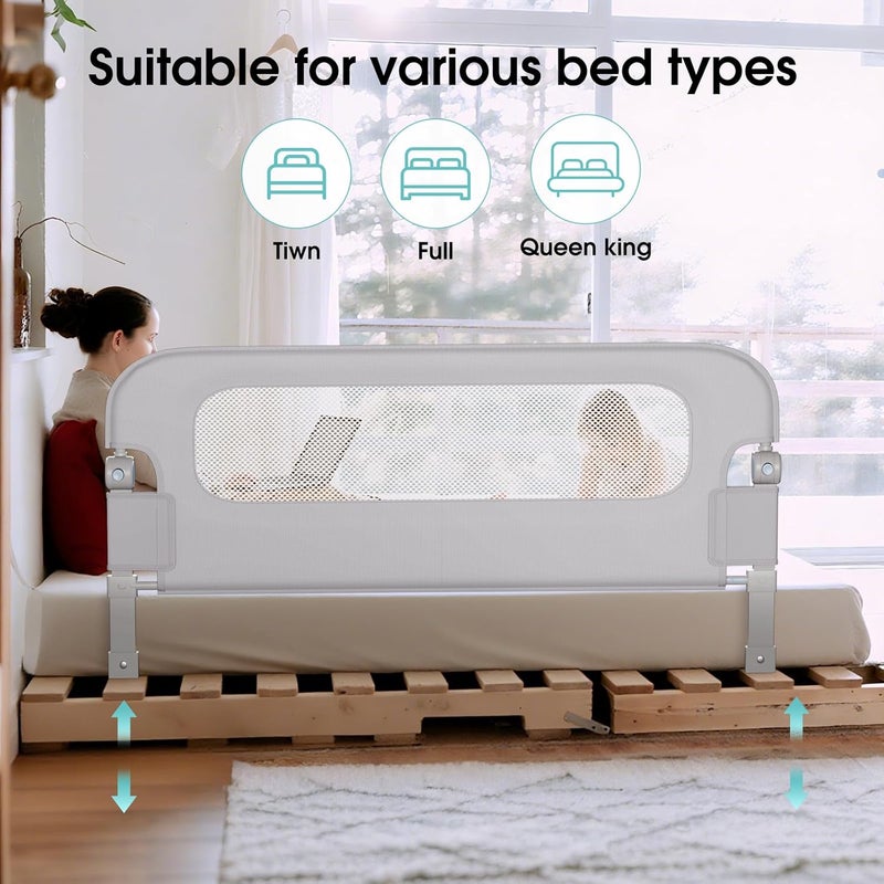 NUTIKAS Baby Bed Rail Guard for Toddlers - 70" Toddler Bed Rails for Twin, Full, Queen, King Bunk Size Bed Swing Down Bedrail Extral Tall Child Safety Side Railing Guards for Kids Gray - Image 4